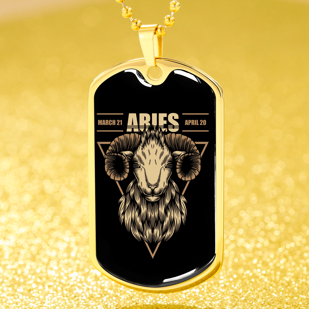 Aries Dog Tag Astrology Zodiac Sign Stainless Steel or 18k Gold 24" Chain-Express Your Love Gifts