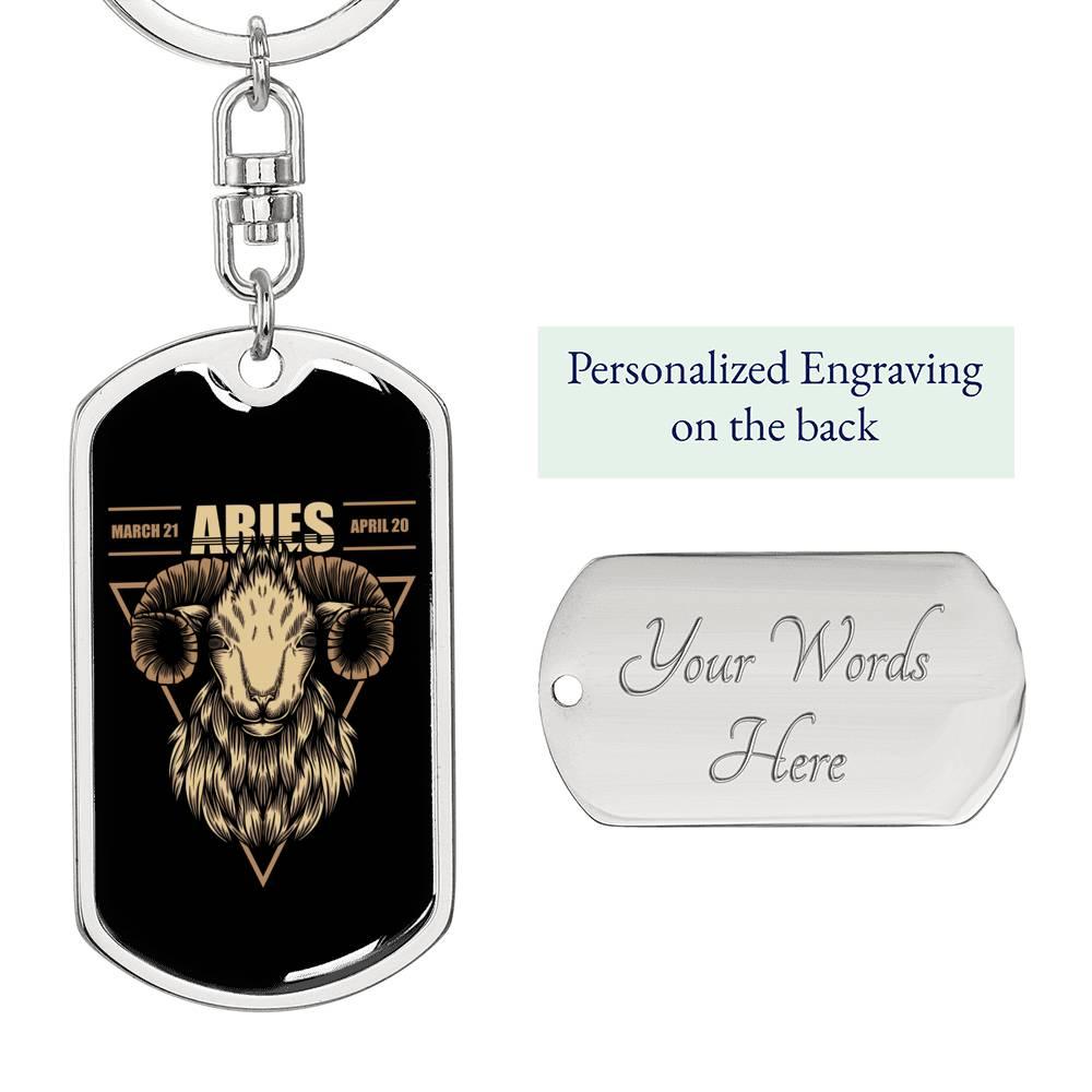 Aries Dog Tag Pendant Keychain Stainless Steel or 18k Gold-Express Your Love Gifts