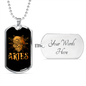 Aries Ram Zodiac Necklace Stainless Steel or 18k Gold Dog Tag 24" Chain-Express Your Love Gifts