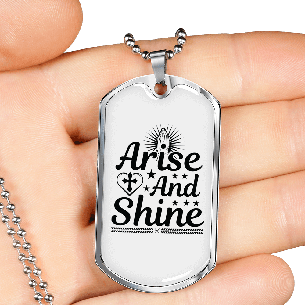 Arise And Shine Cross Necklace Stainless Steel or 18k Gold Dog Tag 24" Chain-Express Your Love Gifts