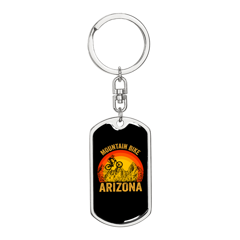 Arizona Mountain Bike Cycling Keychain Stainless Steel or 18k Gold Dog Tag Keyring-Express Your Love Gifts