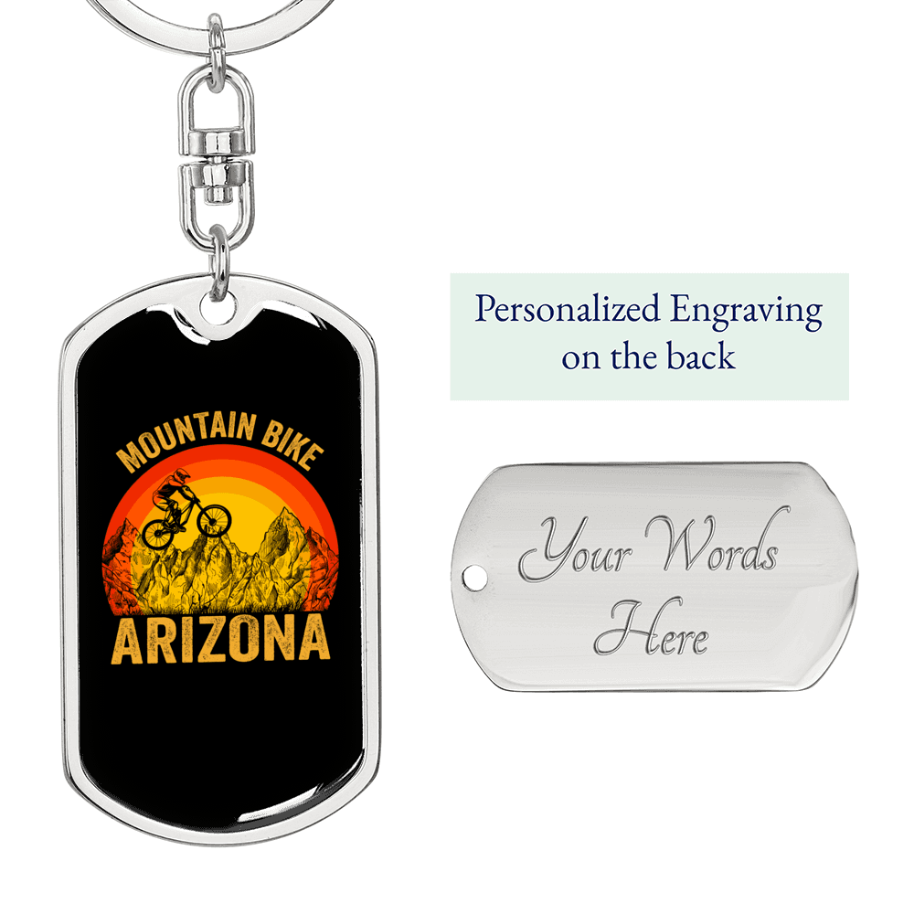 Arizona Mountain Bike Cycling Keychain Stainless Steel or 18k Gold Dog Tag Keyring-Express Your Love Gifts
