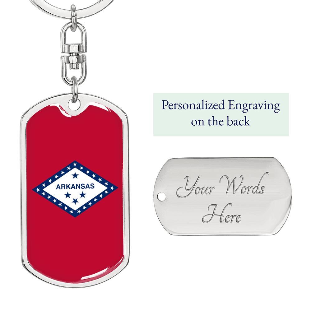 Arkansas State Flag Keychain Dog Tag Stainless Steel or 18k Gold-Express Your Love Gifts
