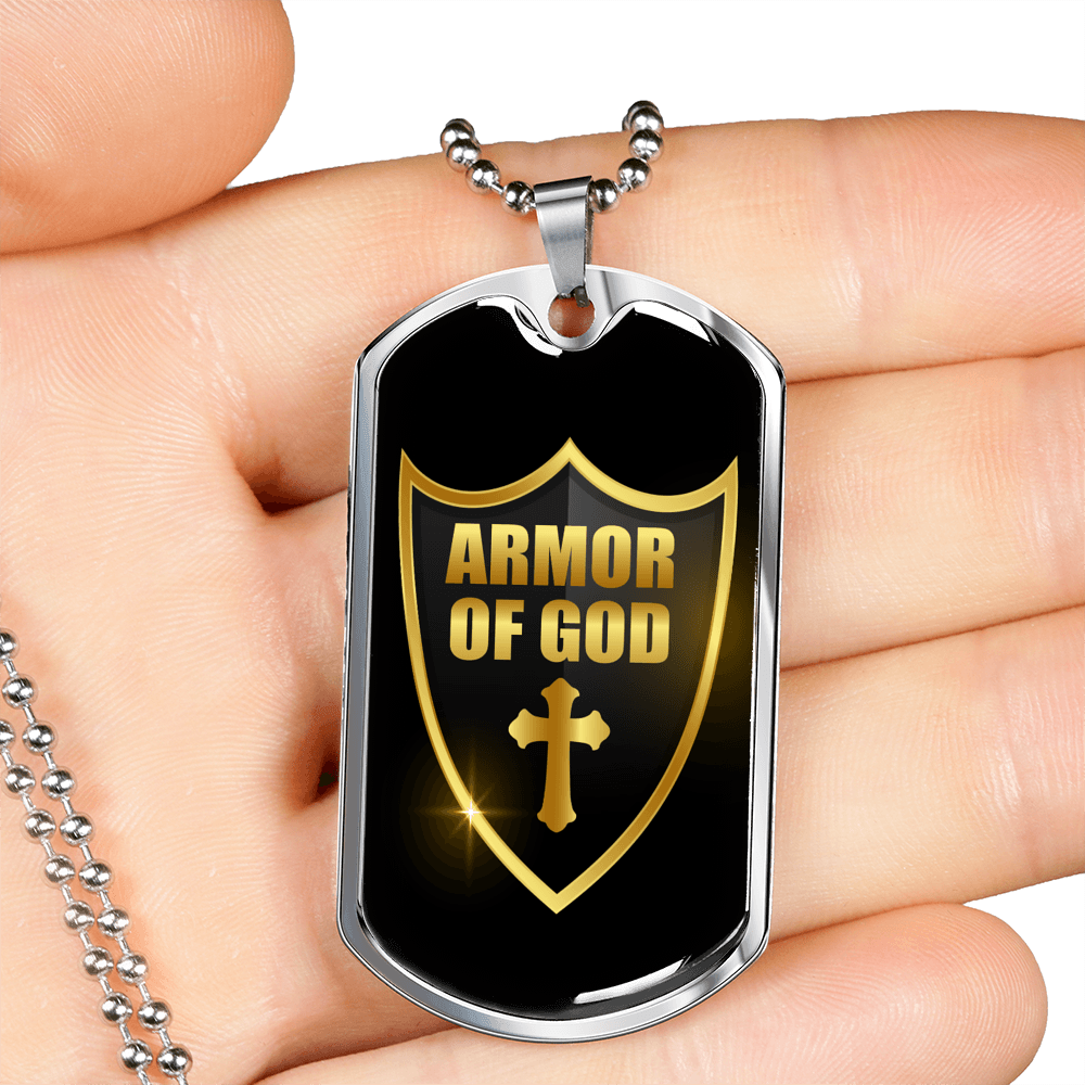 Armor Of God Dog Tag Stainless Steel or 18k Gold 24" Chain-Express Your Love Gifts