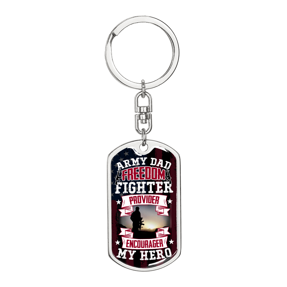 Army Dad Hero Keychain Stainless Steel or 18k Gold Dog Tag Keyring-Express Your Love Gifts
