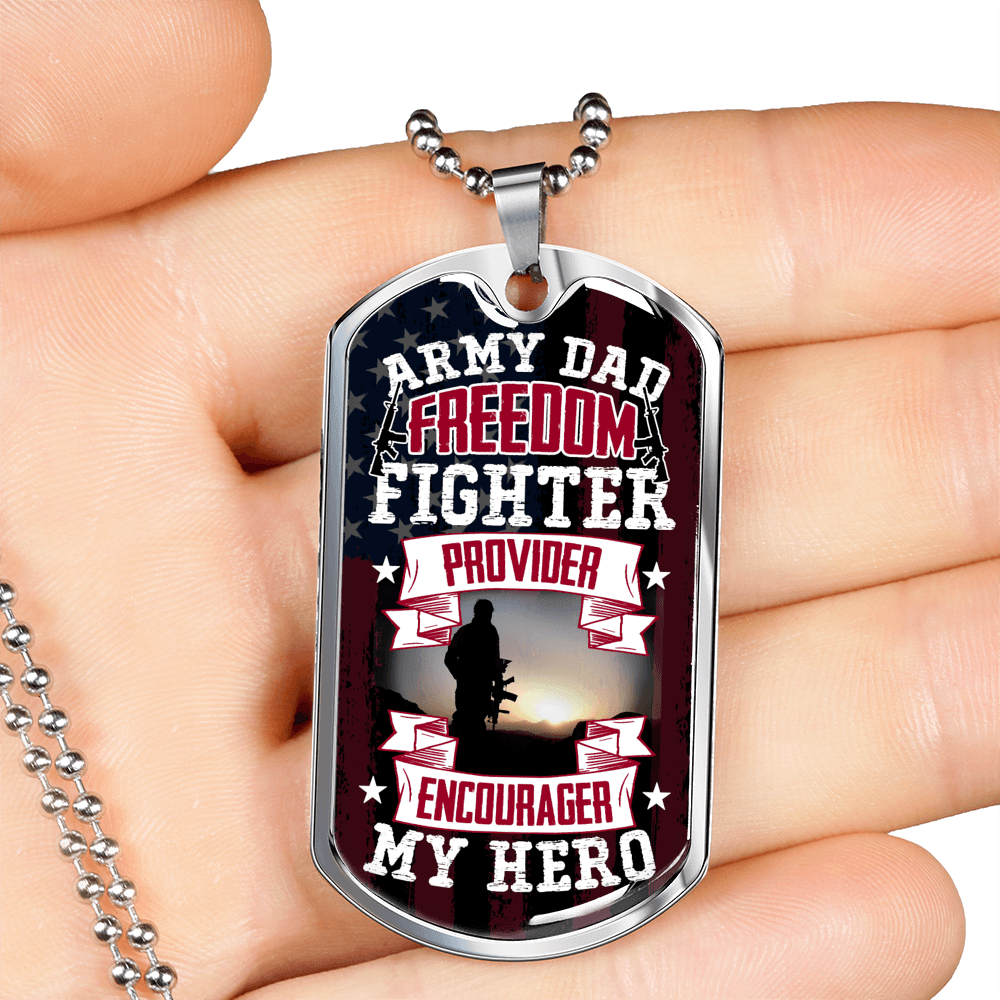 Army Dad Hero Necklace Stainless Steel or 18k Gold Dog Tag 24" Chain-Express Your Love Gifts