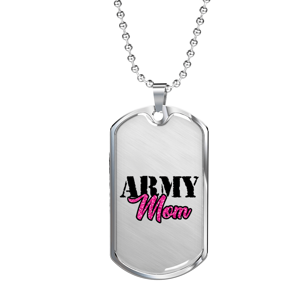 Army Mom Necklace Stainless Steel or 18k Gold Dog Tag 24"-Express Your Love Gifts