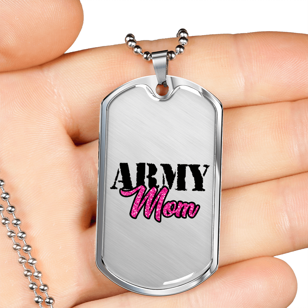 Army Mom Necklace Stainless Steel or 18k Gold Dog Tag 24"-Express Your Love Gifts