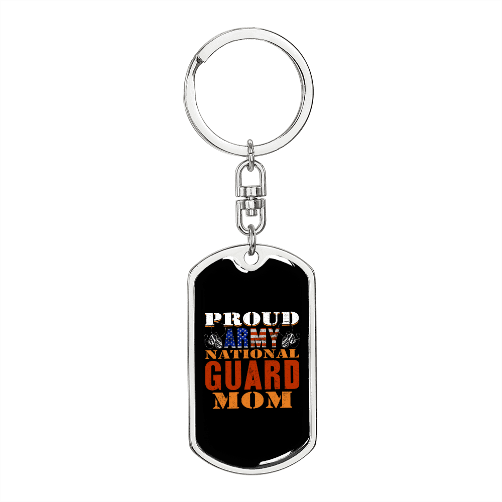 Army National Guard Mom US Flag Keychain Stainless Steel or 18k Gold Dog Tag Keyring-Express Your Love Gifts