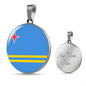 Aruba Flag Necklace Circle Pendant Stainless Steel or 18k Gold 18-22"-Express Your Love Gifts