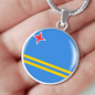 Aruba Flag Necklace Circle Pendant Stainless Steel or 18k Gold 18-22"-Express Your Love Gifts