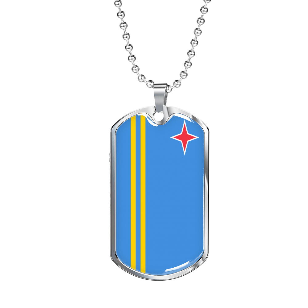 Aruba Flag Necklace Stainless Steel or 18k Gold Dog Tag 24" Chain-Express Your Love Gifts