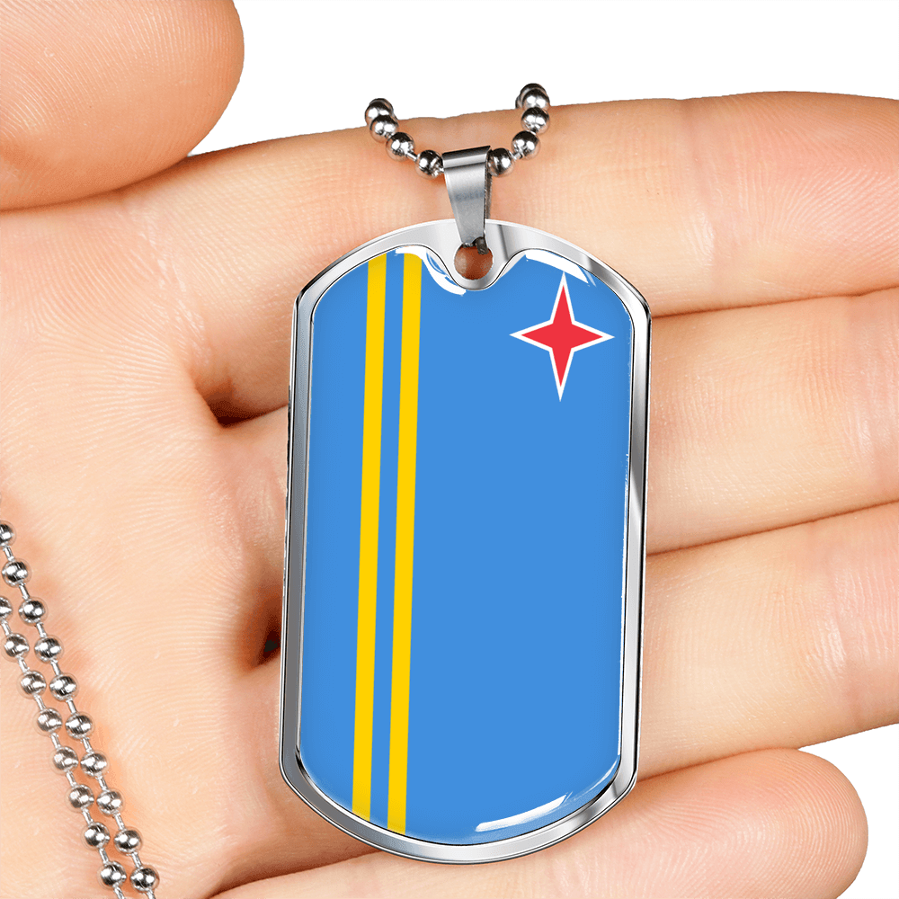 Aruba Flag Necklace Stainless Steel or 18k Gold Dog Tag 24" Chain-Express Your Love Gifts