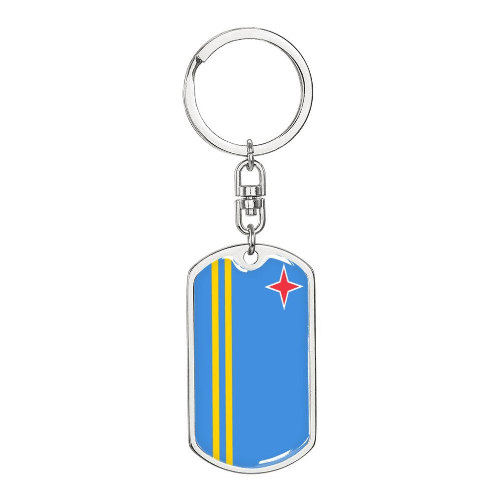 Aruba Flag Swivel Keychain Dog Tag Stainless Steel or 18k Gold-Express Your Love Gifts