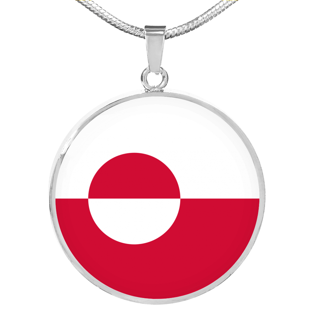 Greenland Flag Necklace Circle Pendant Stainless Steel or 18k Gold 18-22"-Express Your Love Gifts