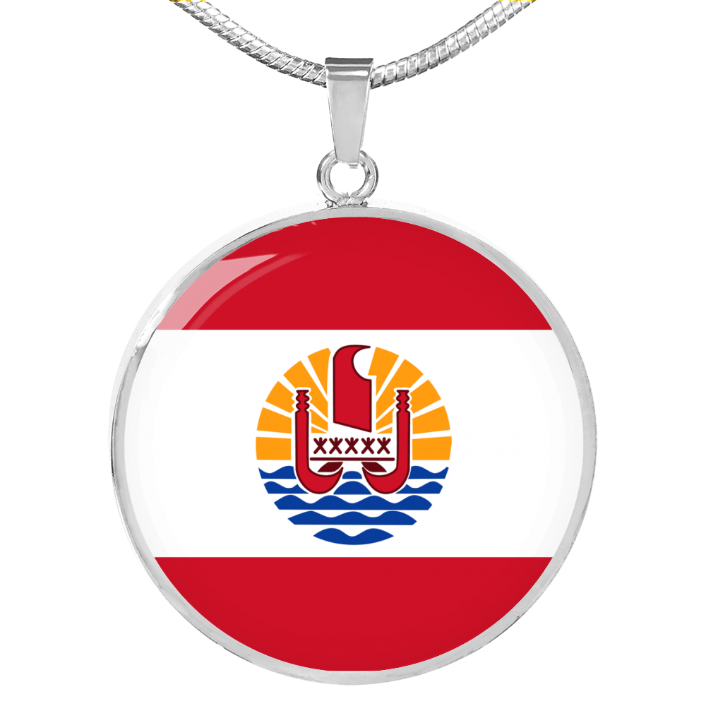 French Polynesia Flag Necklace Circle Pendant Stainless Steel or 18k Gold 18-22"-Express Your Love Gifts