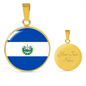 El Salvador Flag Necklace Circle Pendant Stainless Steel or 18k Gold 18-22"-Express Your Love Gifts