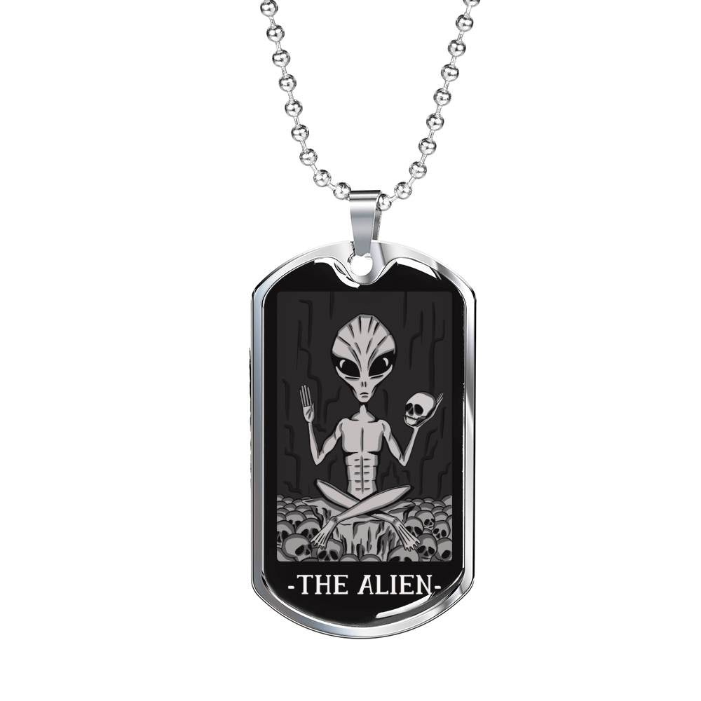 Tarot Card Necklace The Alien Stainless Steel or 18k Gold Dog Tag 24"-Express Your Love Gifts