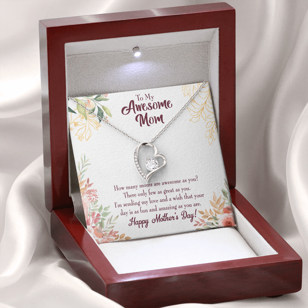 Mother's Day Mother Necklace Awesome Mom Forever Love Cz Heart Pendant Message Card-Express Your Love Gifts
