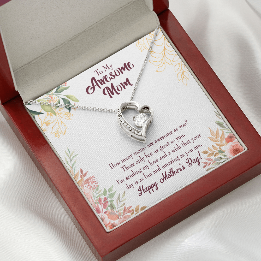 Mother's Day Mother Necklace Awesome Mom Forever Love Cz Heart Pendant Message Card-Express Your Love Gifts