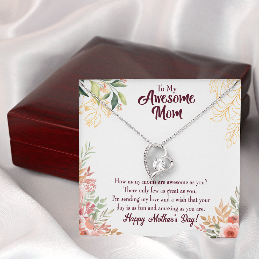 Mother's Day Mother Necklace Awesome Mom Forever Love Cz Heart Pendant Message Card-Express Your Love Gifts