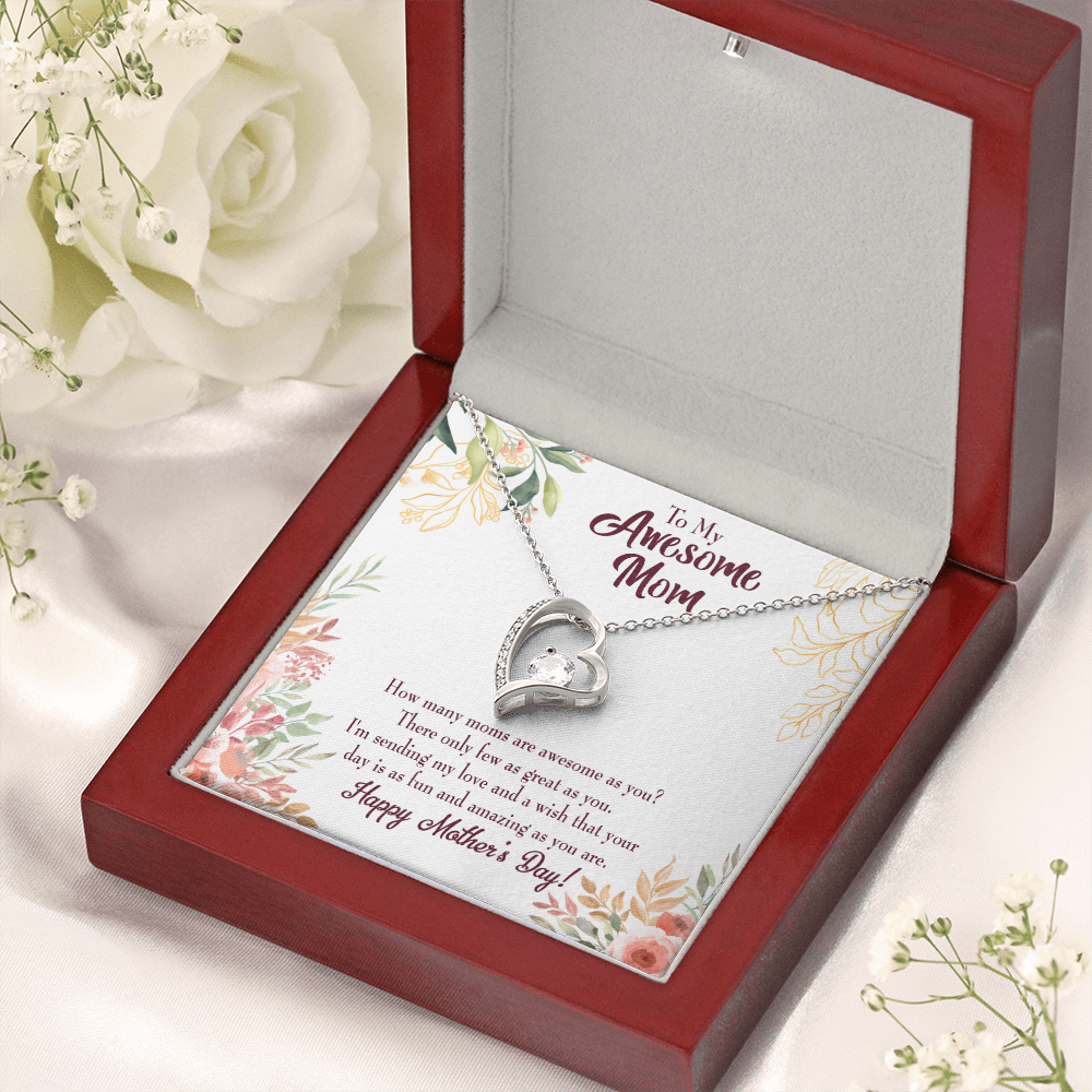 Mother's Day Mother Necklace Awesome Mom Forever Love Cz Heart Pendant Message Card-Express Your Love Gifts
