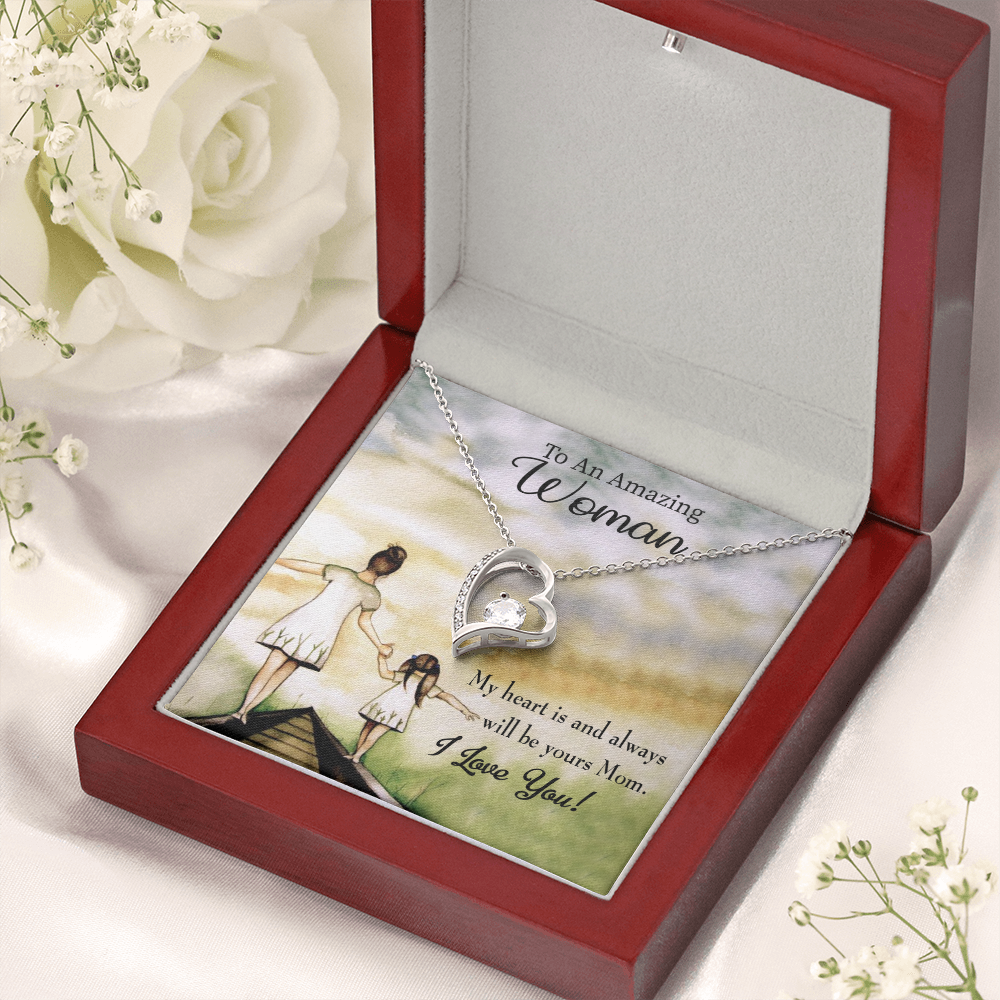 Mother Necklace My Heart Is Yours Forever Love Cz Heart Pendant Message Card-Express Your Love Gifts