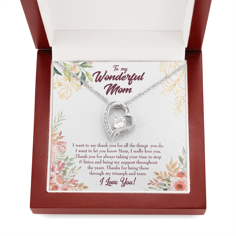 Mother Necklace All Support Mom Forever Love Cz Heart Pendant Message Card-Express Your Love Gifts