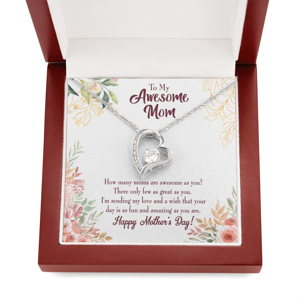Mother's Day Mother Necklace Awesome Mom Forever Love Cz Heart Pendant Message Card-Express Your Love Gifts