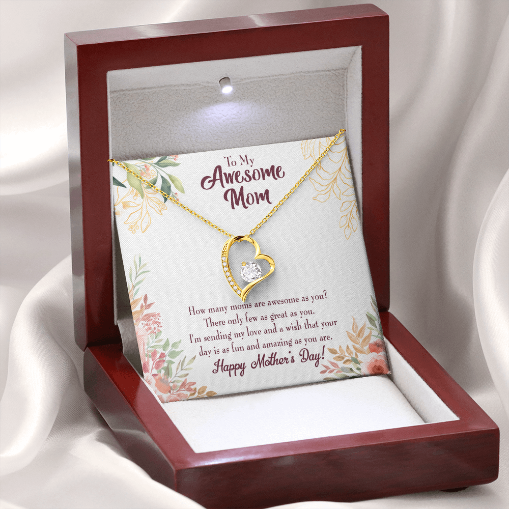 Mother's Day Mother Necklace Awesome Mom Forever Love Cz Heart Pendant Message Card-Express Your Love Gifts