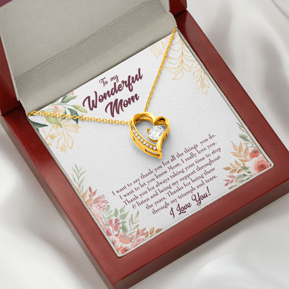 Mother Necklace All Support Mom Forever Love Cz Heart Pendant Message Card-Express Your Love Gifts