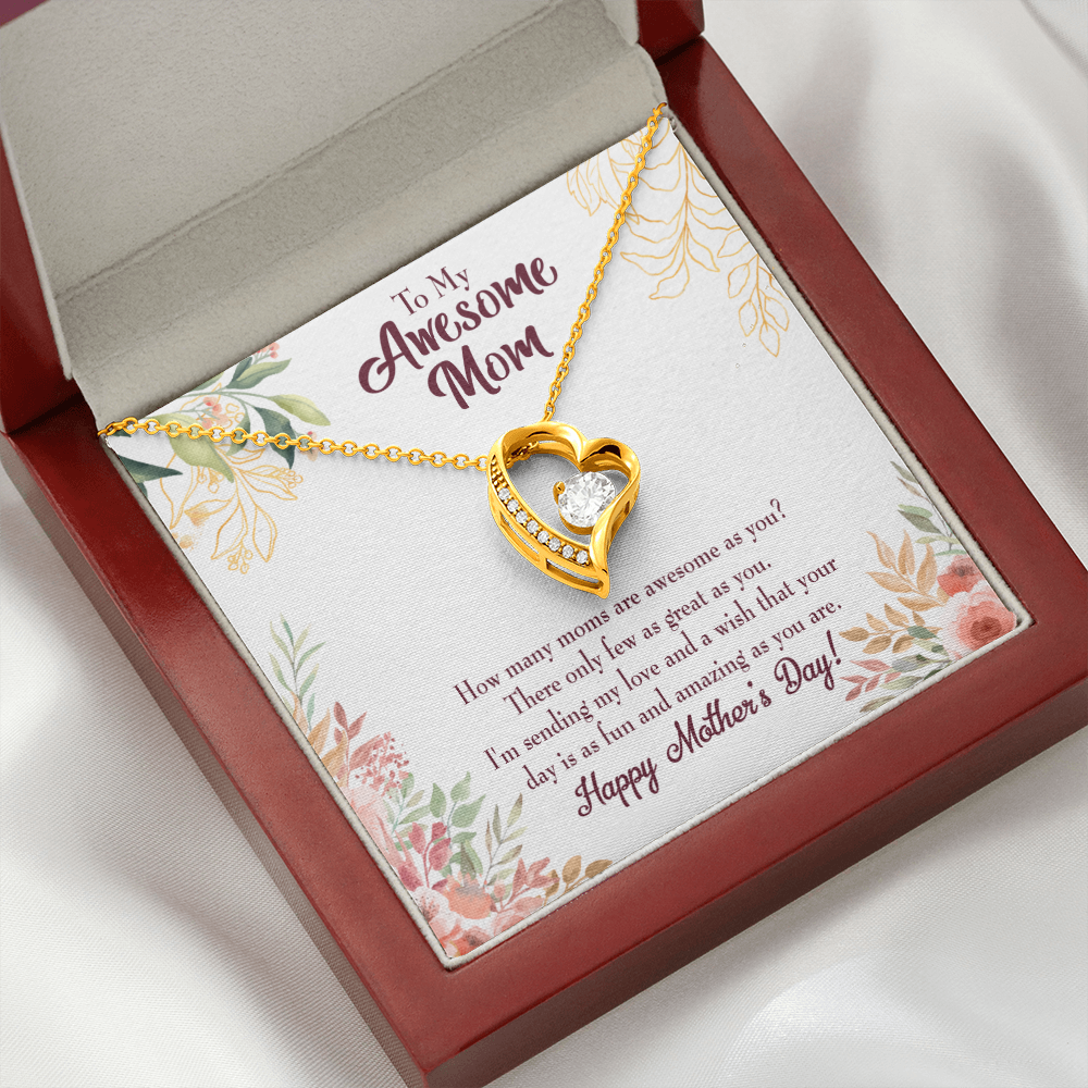 Mother's Day Mother Necklace Awesome Mom Forever Love Cz Heart Pendant Message Card-Express Your Love Gifts