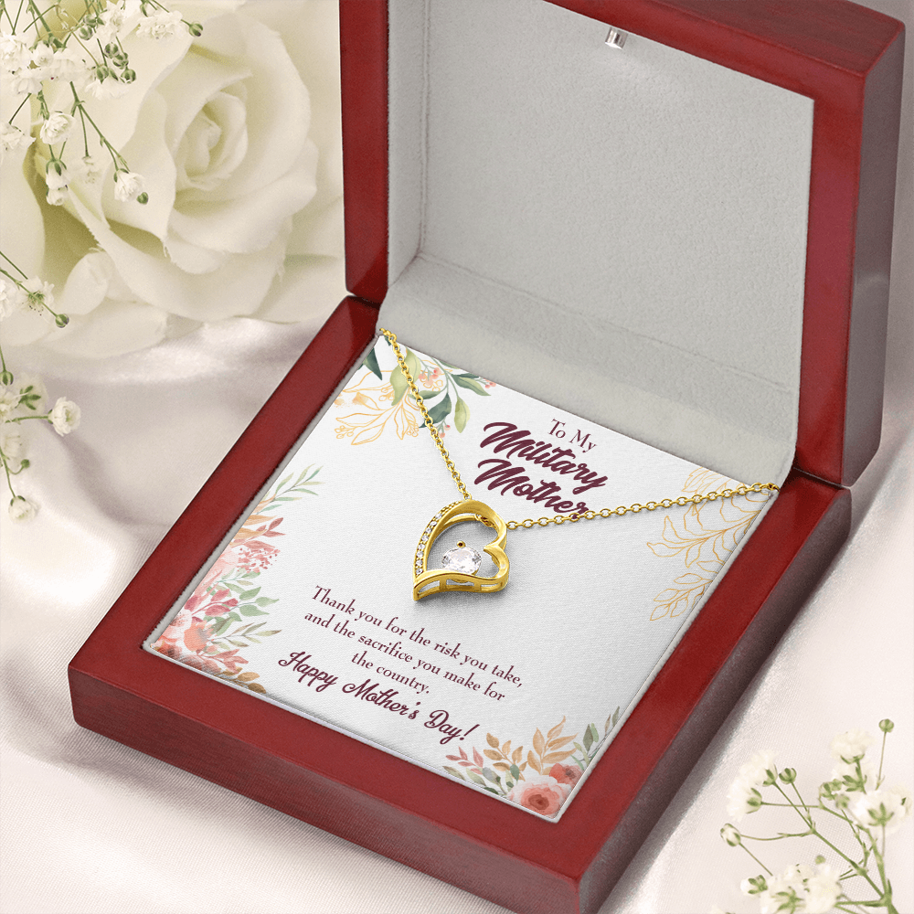 Mother's Day Mother Necklace Military Mother Forever Love Cz Heart Pendant Message Card-Express Your Love Gifts
