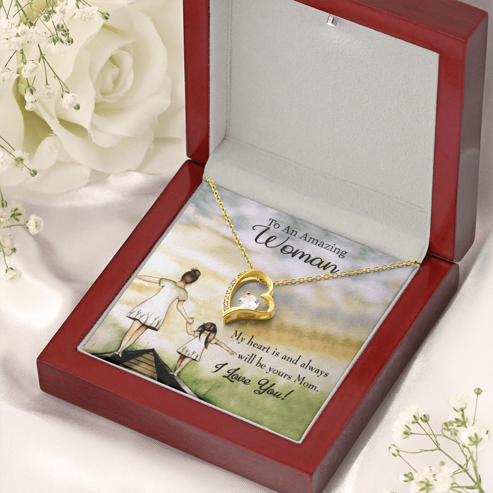 Mother Necklace My Heart Is Yours Forever Love Cz Heart Pendant Message Card-Express Your Love Gifts