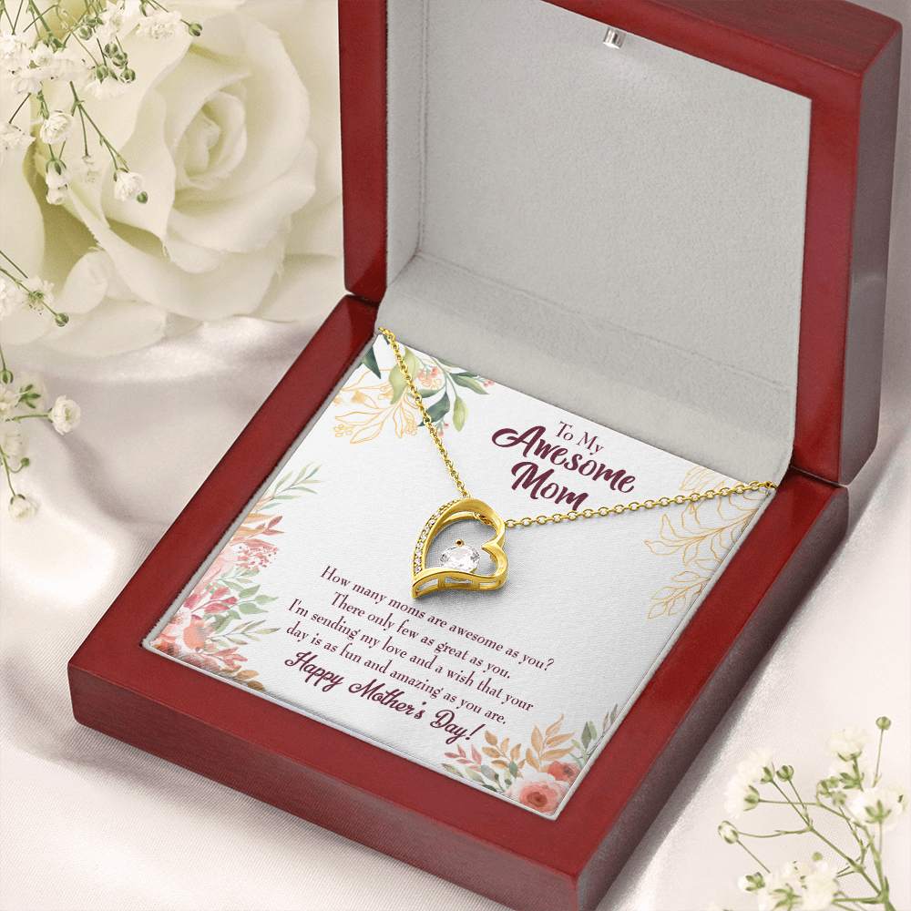 Mother's Day Mother Necklace Awesome Mom Forever Love Cz Heart Pendant Message Card-Express Your Love Gifts