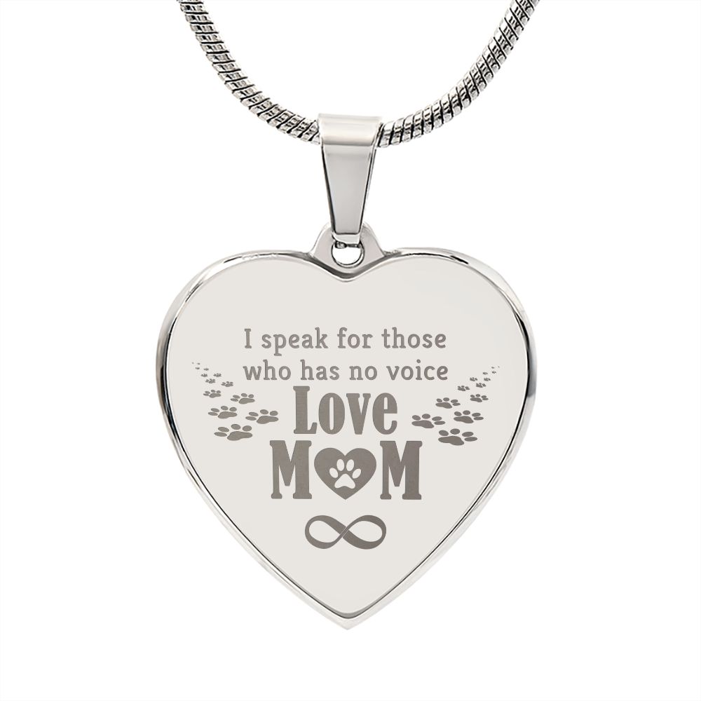 I Speak For Those Who Has no Voice Engraved Heart Necklace Stainless Steel or 18k Yellow Gold Finish 18-22" Chain-Express Your Love Gifts