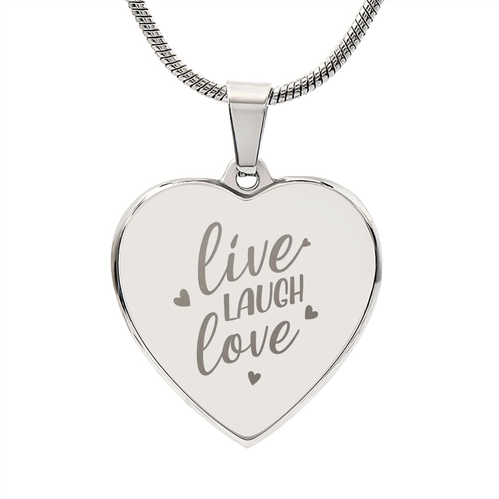 Live Laugh Love Engraved Heart Necklace Stainless Steel or 18k Yellow Gold Finish 18-22" Chain-Express Your Love Gifts