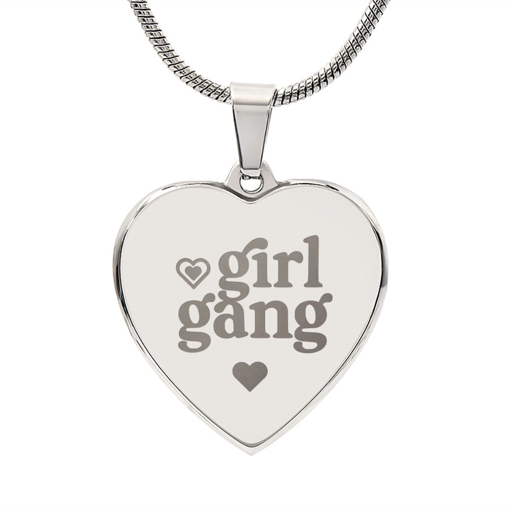 Girl Gang Engraved Heart Necklace Stainless Steel or 18k Yellow Gold Finish 18-22" Chain-Express Your Love Gifts