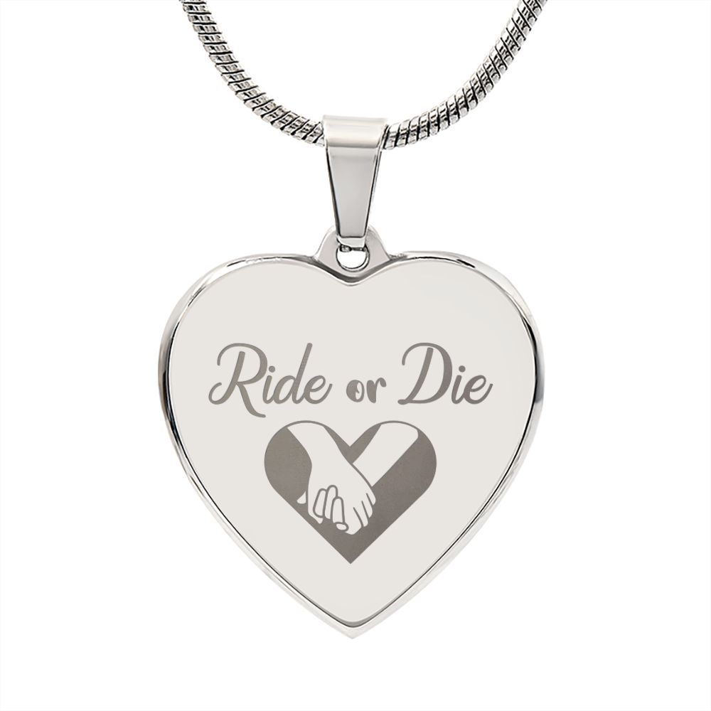 Ride or Die Engraved Heart Necklace Stainless Steel or 18k Yellow Gold Finish 18-22" Chain-Express Your Love Gifts