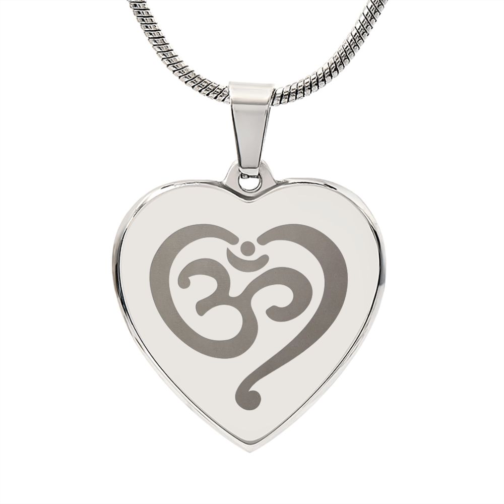Namaste Symbol Engraved Heart Necklace Stainless Steel or 18k Yellow Gold Finish 18-22" Chain-Express Your Love Gifts