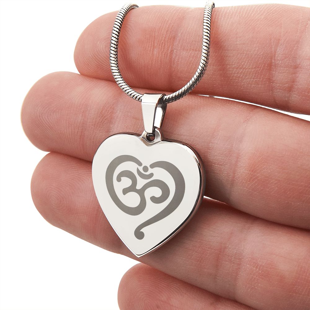Namaste Symbol Engraved Heart Necklace Stainless Steel or 18k Yellow Gold Finish 18-22" Chain-Express Your Love Gifts