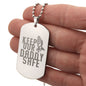Keep Our Daddy Safe Dad Engraved Dog Tag Necklace Stainless Steel or 18k Gold w 24" Chain-Express Your Love Gifts
