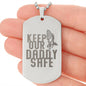 Keep Our Daddy Safe Dad Engraved Dog Tag Necklace Stainless Steel or 18k Gold w 24" Chain-Express Your Love Gifts