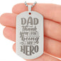 Dad Thanks For Being My Hero Engraved Dog Tag Necklace Stainless Steel or 18k Gold w 24" Chain-Express Your Love Gifts