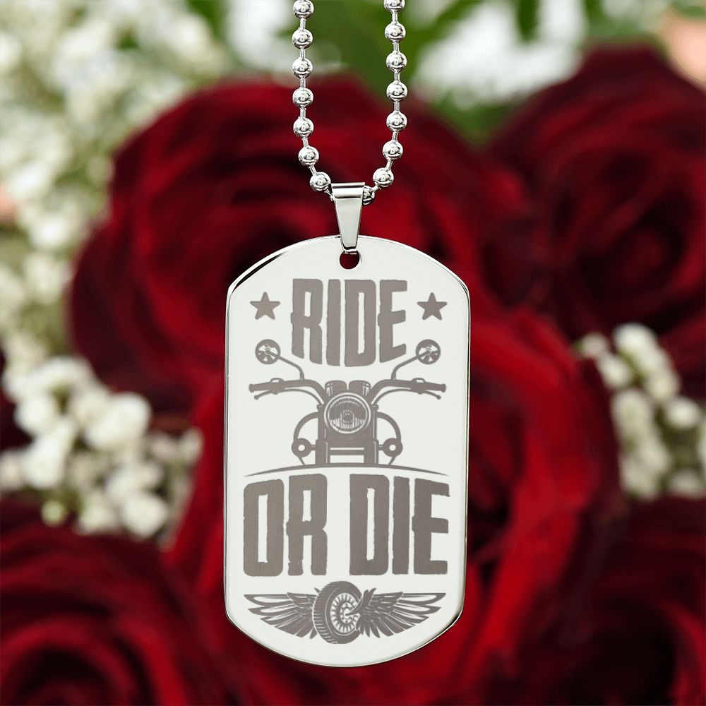 Ride or Die Engraved Dog Tag Necklace Stainless Steel or 18k Gold w 24" Chain-Express Your Love Gifts
