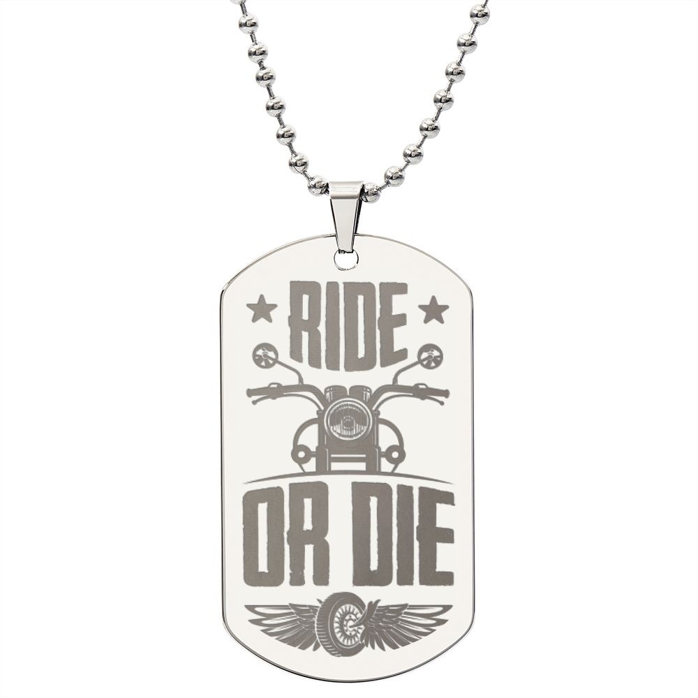 Ride or Die Engraved Dog Tag Necklace Stainless Steel or 18k Gold w 24" Chain-Express Your Love Gifts
