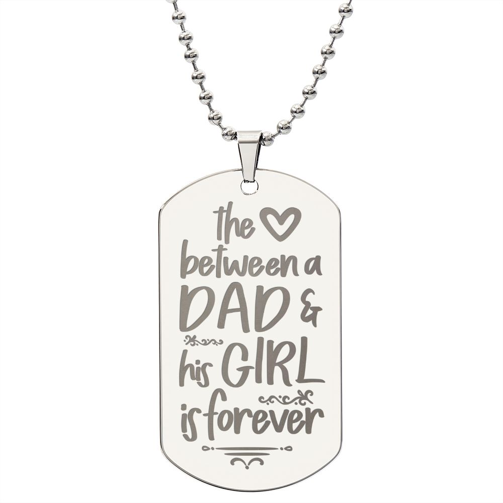 Love Between Dad Engraved Dog Tag Necklace Stainless Steel or 18k Gold w 24" Chain-Express Your Love Gifts