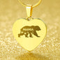 Mama Bear Engraved Heart Necklace Stainless Steel or 18k Yellow Gold Finish 18-22" Chain-Express Your Love Gifts