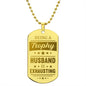 Trophy Husband Engraved Dog Tag Necklace Stainless Steel or 18k Gold w 24" Chain-Express Your Love Gifts