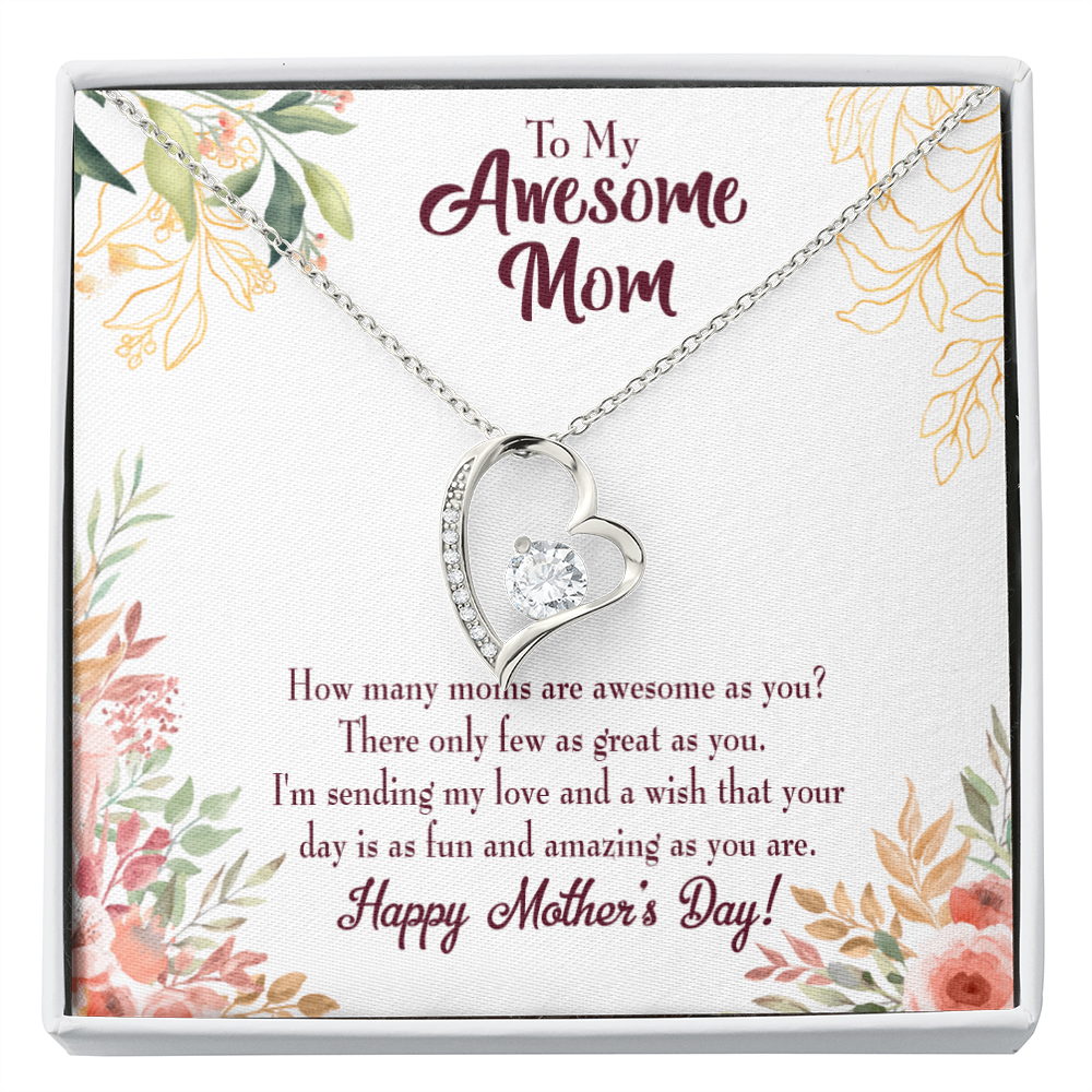 Mother's Day Mother Necklace Awesome Mom Forever Love Cz Heart Pendant Message Card-Express Your Love Gifts